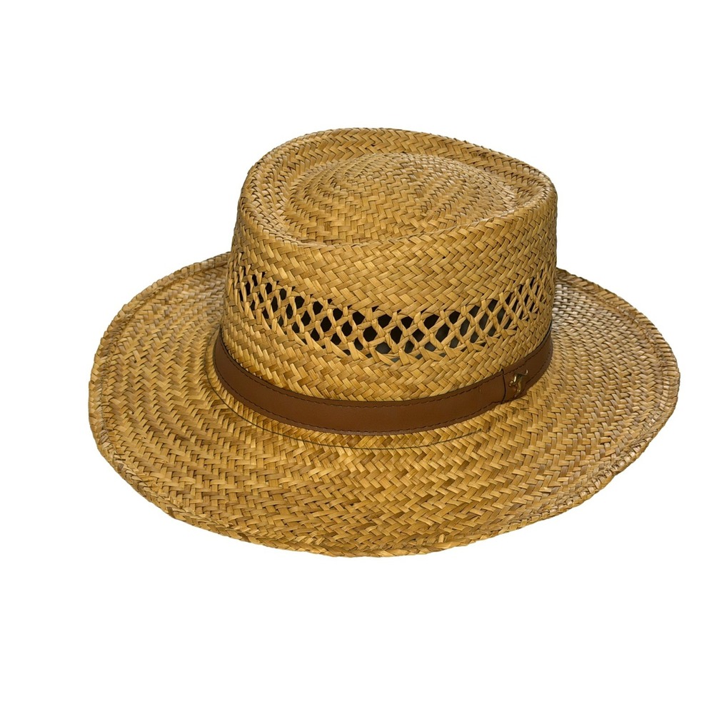 Vintage 80s Straw Gambler Adult XL Hat Summer Club Australian Sun Golf Beach